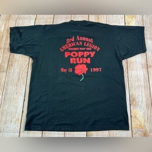 Vintage 90s American Legion Black T Shirt Poppy Run 1997 Large
